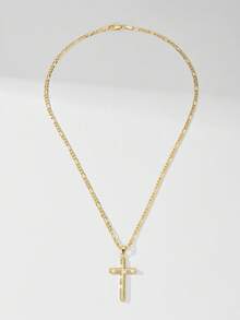 1件欧美经典铜镶嵌锆石十字架吊坠项链，限量版“守护之光”，适合作为圣诞节/感恩节/万圣节/母亲节/情人节礼物送给情侣/朋友/教父母，也适合天主教初领圣体、日常及节日佩戴祈祷。 - 金黃色 - 查看 6