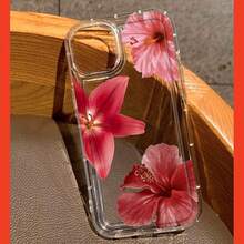 A Transparent Phone With Bright Red Flowers, Compatible With 11, 12, 13, 14, 15, 16, XS, XR, X,, 8, 13, Plus, Pro, And SE Series, Making It A Great A Girlfriend, Boyfriend, Friend, Or Even Yourself. Soft Scratch-Resistant Phone Cover - Stylish Holiday BFF - 1pc - 查看 2