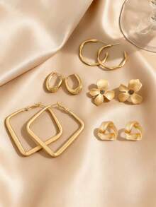 5对简约小巧新款港式耳环，复古花朵，三角扭纹几何耳环，奢华哑光高端个性时尚耳环套装，适合女性日常及节日佩戴