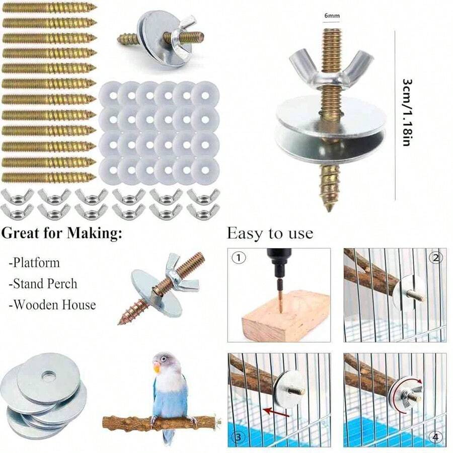 12 Juegos de tornillos para jaula de pjaros, Tuercas de fijacin para Soportes de Entrenamiento de Aves,Tuercas y Pernos para la construccin de Perchas para pjaros (M6 * 30/12 piezas) - m6 * 30 / 12 piezas - Ver 1