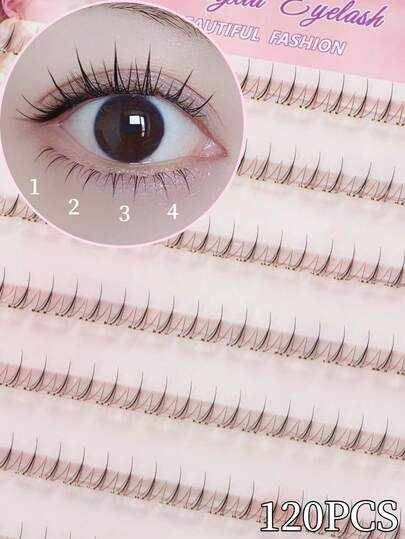 120 st. limfria mini-flamögonfransar, enkla att applicera, sparar sminktid, koreanska C-curl 5-6 mm långa, lämpliga för cosplay, anime, naturliga och glamorösa flamögonfransar, självhäftande lösögonfransar
