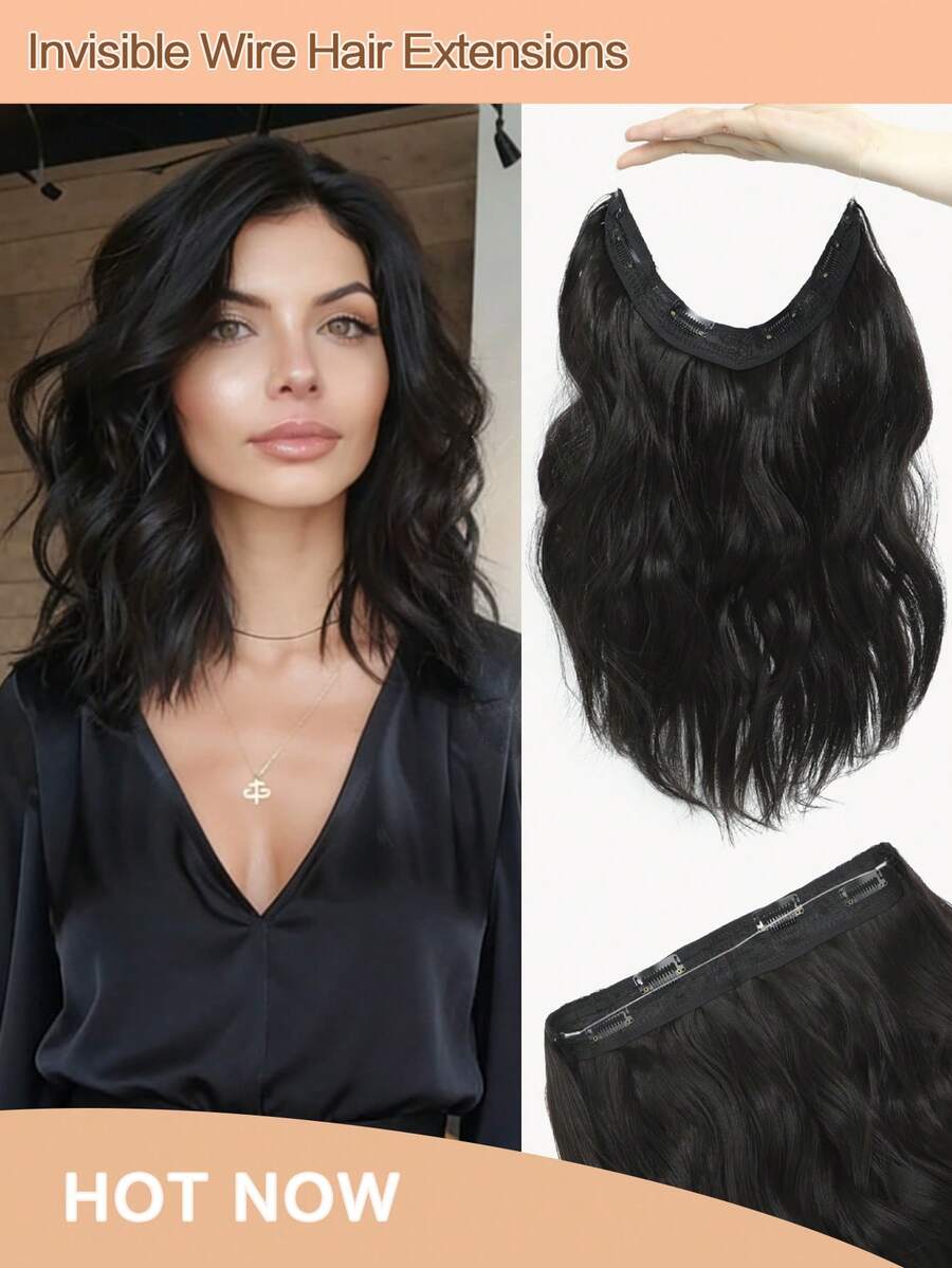 12inch Hair Extension Friday Wavy Clip In Hair Extensions Invisible Wire Black Brown Synthetic Hair Pieces For Women Daily Wear - Black-brown - Xem 1