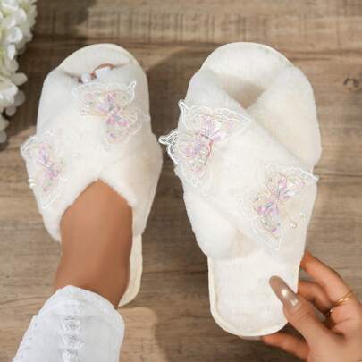 Women's Butterfly Chinese Style Embroidered Fabric Slippers, Fashion Casual Vacation, Autumn/Winter