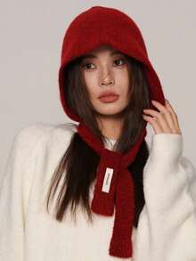 1件装针织混纺拉法帽，女士秋冬保暖多功能护耳针织帽围巾套装 - 拉法帽 - 查看 16