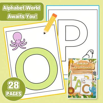 Kids Alphabet Learning Game Toy With Animals, A–Z Letter Recognition & Coloring Activity Set With 28 Activity Sheets, Early Phonics And Fine Motor Skill Educational Toy For Preschool, Kindergarten, Home & Classroom Ages 3–6