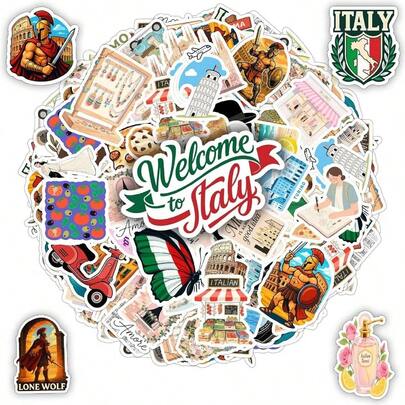Pieces Italy Sticker Italian Travel Stickers Vinyl Waterproof Adults Car, Wall Decor Decal, Hard Hat Scrapbook Laptop Phone Birthday Funny