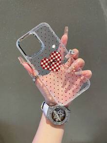 1pc Valentine's Day Plaid Bow Polka Dot Pattern Background Metal Frame Shockproof TPU Phone Case, Suitable As A Gift Compatible With Apple Xs/Xsmax/Xr/11 12 13 14 15 16 17pro/Promax/14 15 16plus - Multicolor - View 1
