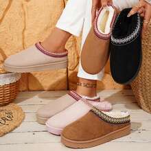 Womens Slippers Fall Winter Cotton Fuzzy Slippers Platform Slippers Mini Boots Braid Slippers Plush Fleece Lining Fuzzy Slippers Shoes Slippers Bedroom Slippers Indoor House - 卡其色 - 查看 8