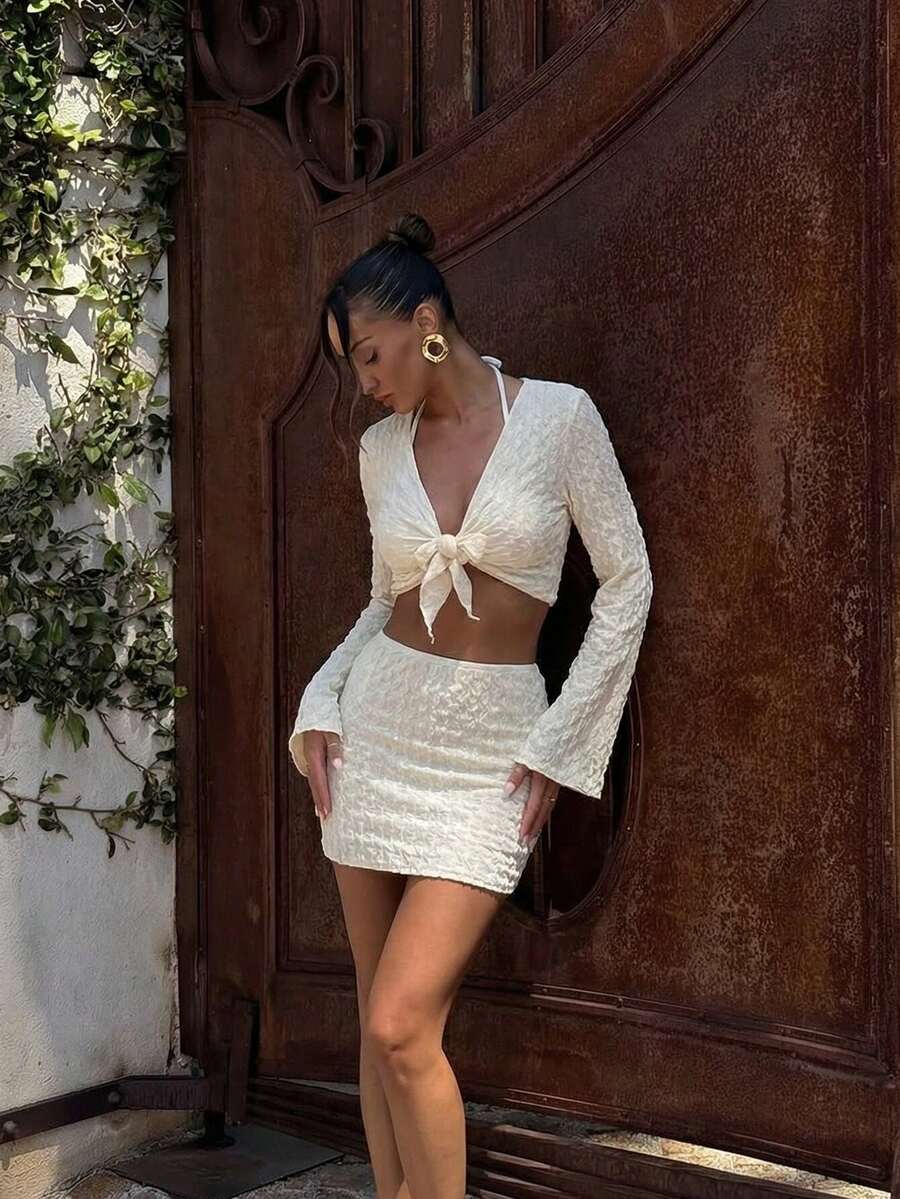 2026 New Beige Casual Minimalist Beach Vacation Style 4-Piece Bikini Swimsuit Set For Women - White - View 1