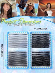 This Mixed Set Of False Eyelashes Includes 640/576/592/200 Pieces Of Dense False Eyelashes, Eyelash Clusters With Hooks, Dense Pointed Eyelash Clusters, Thin Eyelash Clusters, 12-20mm D-Shaped Individual False Eyelashes, And 3D Volumizing Eyelash Clusters. It Is Suitable For DIY Eyelash Styling And Comes With Glue, Sealing Stickers, Tweezers, And An Eyelash Brush. Portable And Versatile, It Is A Must-Have Eyelash Essential For Various Makeup Looks. - 藍色 - 查看 6