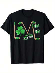 Camiseta de hockey sobre hielo, camiseta del Día de San Patricio, camiseta irlandesa para hombres, niños y niñas, adecuada para todos los hombres y mujeres, camisetas de manga corta para exteriores en todas las estaciones, lista para usar, 100% algodón, tallas S-XXXL - Negro - Ver 2