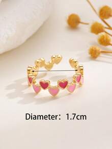 1枚心形铜质开口戒指，女士款 | 新款甜美粉色珐琅时尚戒指，适合日常休闲佩戴、情人节、度假、节日，也是送给女性、闺蜜、夏季的理想礼物 - 彩色 - 查看 8