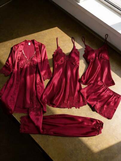 Juego de 5 piezas.,conjunto de ropa de dormir de verano, adecuado para el Día de San Valentín, fiesta de boda, uso en casa, Navidad(S-2XL)