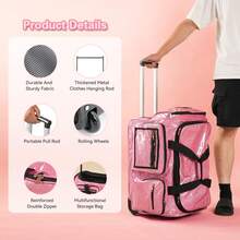 Fochier 1 Set Of 23-Inch Pulley Dance Bag, Dancers Carry Competition Luggage, The Separator Block Can Change Clothes, Suitable For Girls Dance Competition, Concert, Travel Multi-Functional Waterproof Clothing Luggage, Mute Wheel, Flash Pink Flash Blue. - 粉色 - 查看 3