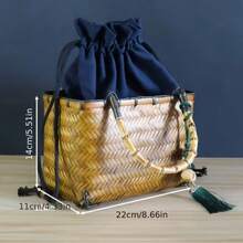 Handmade Tote Bag Made Of Bamboo Fabric With Bamboo Pendant, Exquisite And Classic, Made Using Traditional Craftsmanship. - 黃色 - 查看 2