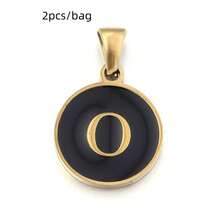 2pcs/Pack Stainless Steel Single-Sided Round English Letter Pendant, Fashionable Minimalist English Letter Pendant Necklace Accessory, DIY Jewelry Making Pendant - Black - View 9