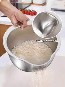 1 Set 304 Stainless Steel Colander & Vegetable Slicer, 2-In-1 Design With Grater, Draining Basket, All-In-One Washing, Cutting, Draining, Time & Space Saving Kitchen Essential, & Durable Material, Non-Rust - Multicolor - View 7