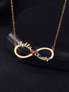 Customized Birthstone Couple Name Infinity Symbol Necklace, Stainless Steel Personalized Pendant Necklace, Customized Choker Jewelry, Birthday & Valentine's Day Gift - Multicolor - View 9