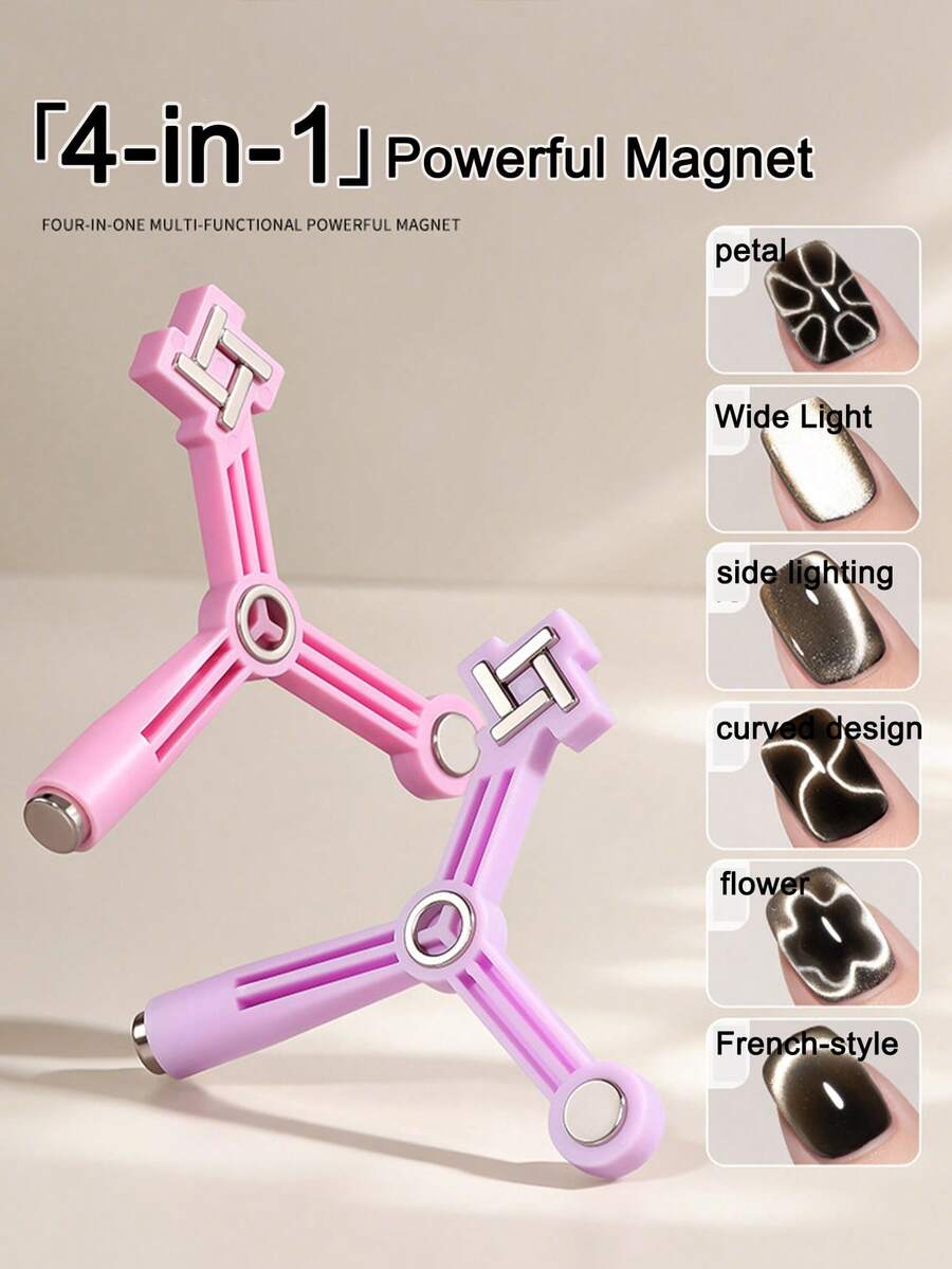 Nail Art Multifunctional 4-In-1 Magnetic Glass Bead Cat Eye Gel Polish Professional Strong Magnet Tool - Pink - View 1