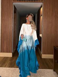 1 chiếc áo Abaya Hồi giáo thanh lịch và kín đáo, phối màu tương phản, có tua rua, thích hợp mặc hàng ngày, dự lễ hội và các dịp kỷ niệm. - Nhiều màu - Xem 1