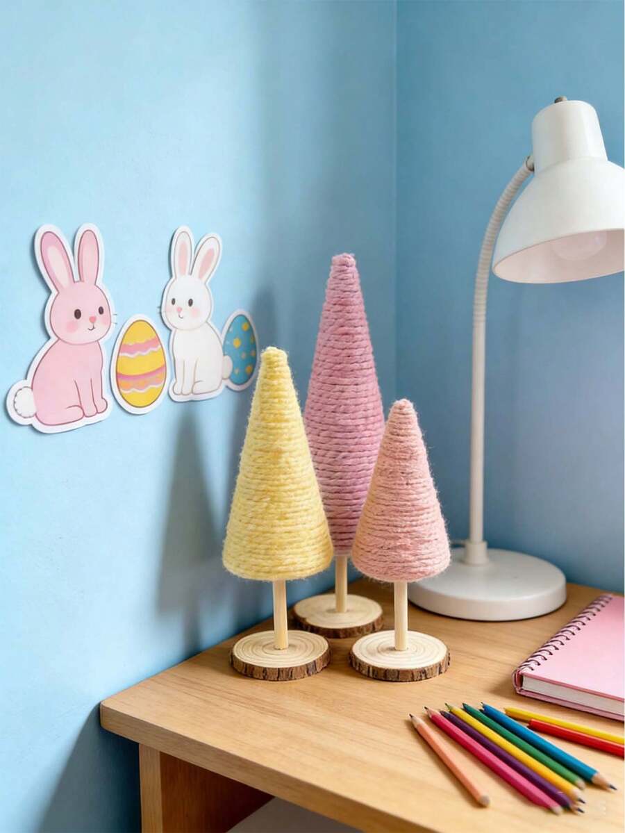1pc Easter Cone Tree Decor, Spring Desktop Tree Ornament, Pink & Yellow Cone Display Desk Decoration, Suitable For Easter Tabletop Center, Living Room, Bedroom, Shelves, Fireplace, Tray, Spring Home Decor, Holiday Party, Easter Celebration, Photography, Garden & Farmhouse Style