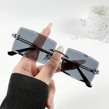 5副/2副/1副长方形无框装饰眼镜，百搭个性街头时尚眼镜，男女皆宜，大框显瘦，日常生活及户外旅行必备单品 - 彩色 - 查看 7