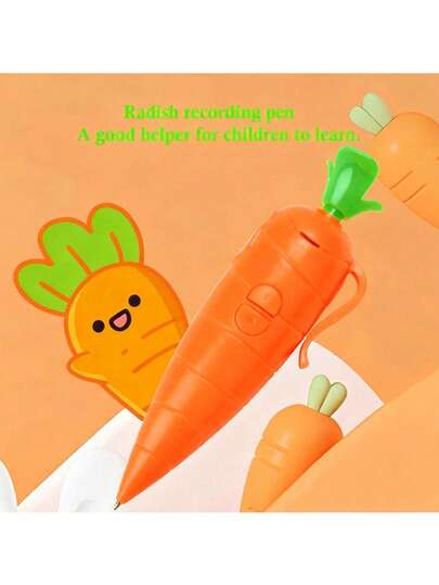 2026 Nuevo y popular grabador de voz con forma de zanahoria grande, herramienta de escritura dedicada para niños/estudiantes, bolígrafo con diseño de zanahoria, puede escribir y grabar, suministros de aprendizaje