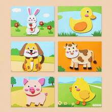 6pcs EVA Foam 3D Stickers - Kids DIY Craft Project | Cartoon Animal Educational Stickers | Children Painting Set | Creative Art Activity Kit, Fun Gift To Inspire Hands-On Ability - Multicolor - View 2