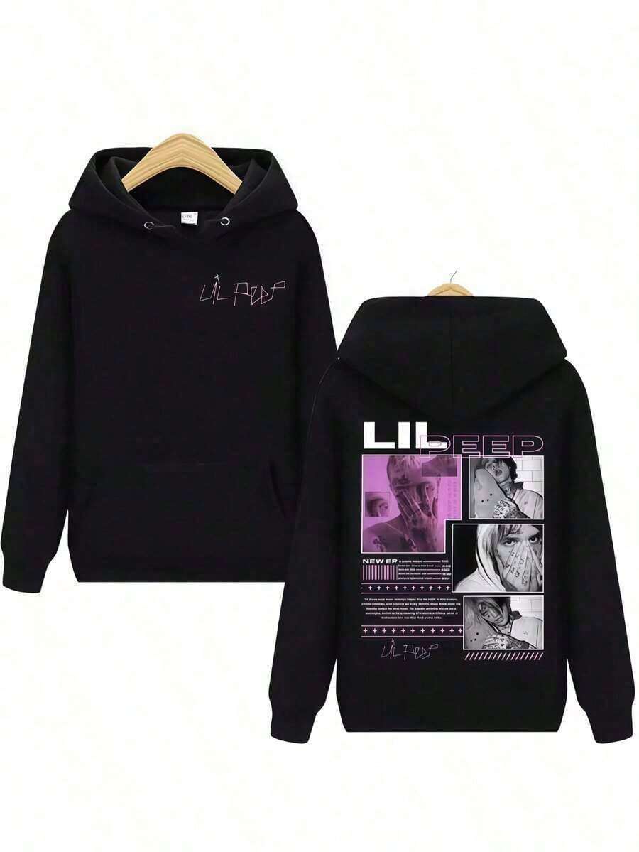 Rapper Lils Peep Merch Hoodies Harajuku Hop Music Hooded Sweatshirts Men Women Clothing Fashion  Oversized Puls Sweatshirts For Women Hoodies For Men Black Hoodie For Women Men's Hoodie Sweatshirts For Men - 黑色 - 查看 1