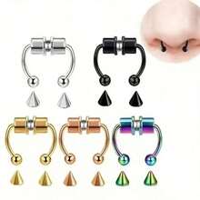 1Pc Women Men Piering Nose Ring Earrings Fashion Punk Non Piercing Nose Clip Stainless Steel Perforation Septum Body Jewelry - Nhiều màu - Xem 1