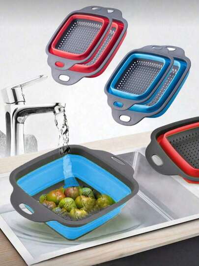 2pcs/1pc Foldable Drain Basket, Collapsible Strainer Basket, Space-Saving Storage, Convenient Kitchen & Dining Tool, Quick Draining, Suitable For Quickly Draining Vegetables, Fruits, Foods, Kitchen, Travel, Kitchen Supplies, Kitchen Tools, Kitchen Accessories