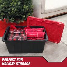 Large 27 Gallon Storage Bin (Black & Red) With Snap Lid – Heavy Duty Plastic Construction | Space-Saving Organizer For Home - Đơn - Xem 4