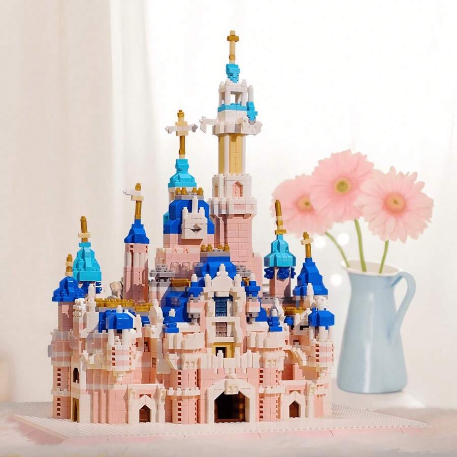 1pc Pink Castle Palace Princess Castle Building Creative Dreamy Micro Building Block Set Model 3D Assembly Educational Collectible Valentine's Day, Birthday, Christmas Gift - Multicolor - View 1