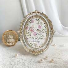 Desklens Vintage Picture Frame, 4x6 Oval Antique Photo Frame With Real Glass Front, Luxury Table Wall Haning Photo Display Home Decor, Gift Ideas, Silver Flower - ColorB - 查看 2