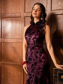 Faeriesty Women's Modern Backless Cheongsam - Sleeveless Fishtail Hem Qipao Dress With Luxurious Embroidery, Suitable For Galas, Red Carpet Events, Cultural Festivals And Formal Occasions - Burgundy - View 6