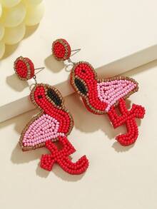 1对卡通火烈鸟串珠耳环 - 创意时尚女式首饰，手工波西米亚风格