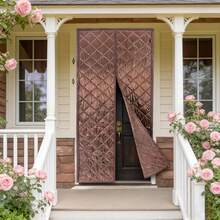 RainWeel Magnetic Thermal Insulated Door Curtain, 39.3 X 82.6in Door Insulation Curtain, Fits Door Size 38 X 82in Center Opening Doorway Curtain, Waterproof Door Covers For Balcony Bedroom Kitchen (Coffee/Gray) - Coffee Brown - View 2