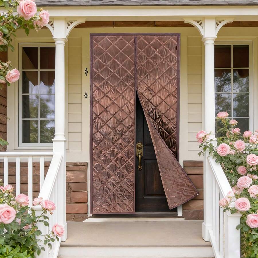 RainWeel Magnetic Thermal Insulated Door Curtain, 39.3 X 82.6in Door Insulation Curtain, Fits Door Size 38 X 82in Center Opening Doorway Curtain, Waterproof Door Covers For Balcony Bedroom Kitchen (Coffee/Gray)