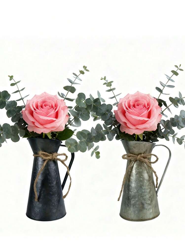 Macetas y jarrones de hierro forjado retro con asas, jarrones decorativos para flores con cuerdas de cáñamo, adornos de escritorio para el hogar, mesas de comedor y sala de estar, decoración de estilo campestre suave, contenedores para arreglos florales, adecuados para diversos estilos de arte floral - cafetera - Añade 10