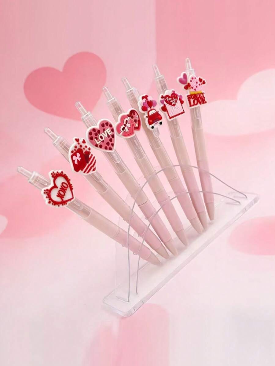 7pcs/Set Random Valentine's Day Series Creative Ballpoint Pens, Smooth Writing. Suitable For School Supplies, Office Stationery, Holiday Party Gifts And Valentine's Day Presents - Multicolor - View 1