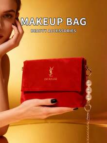 1 pieza Bolso de hombro para mujer, Bolso cruzado con solapa cuadrada, Moda y versátil - Rojo - Ver 2