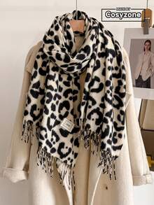 1pc Elegant Vintage Leopard Print Jacquard Faux Cashmere Scarf, Women's Fashion Versatile Warm Shawl Wrap For Daily Matching And Decoration - Multicolor - View 11