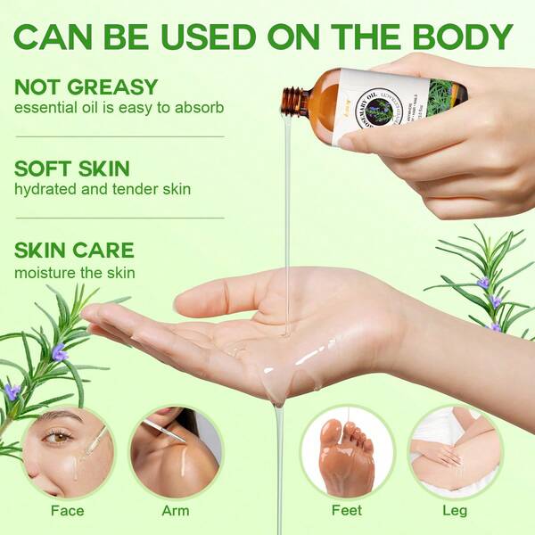 AURANY Aceite de romero, aceite esencial de romero extraído de la planta, para ducha, cuidado de la piel, facial, Body, uñas, cabello y pestañas, aceite esencial hidratante para hombres y mujeres, regalo para él/ella - 30ml/100ml