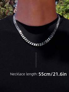 Men's Simple Link Chain Necklace, Stylish Stainless Steel Necklace As A Gift For Him - Bạc - Xem 2