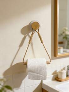 Handmade Wooden Stick & Rope Tissue Paper Holder, Creative Personalized Toilet Paper Dispenser For Home, Hotel, Motel