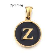 2pcs/Pack Stainless Steel Single-Sided Round English Letter Pendant, Fashionable Minimalist English Letter Pendant Necklace Accessory, DIY Jewelry Making Pendant - Black - View 26