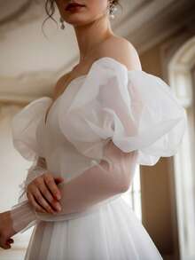 Manches de mariée en organza blanc avec manchettes élastiques, accessoires de mariage - laiteux - Voir 9