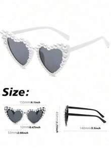 1PC Of Bridal Fashion Retro Heart-Shaped Faux Pearl Frames Ladies Cat Eye Glasses Fashion Beach Party Decorative Glasses - 白色 - 查看 3