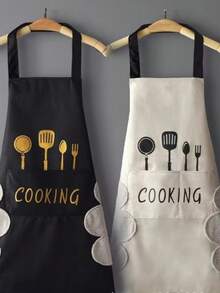 Waterproof Apron With Pockets, Unisex Kitchen Cooking Baking Apron, Fashion Home Waist Apron - Black - View 7