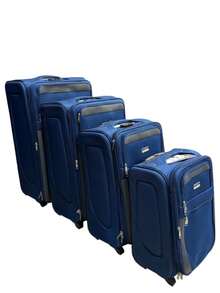 Fabric Travel Suitcase On Wheels - Navy Blue - View 5